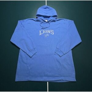 Vintage 90s Detroit Lions Hoodie Sweatshirt Men's XL Retro Blue Embroidered EUC